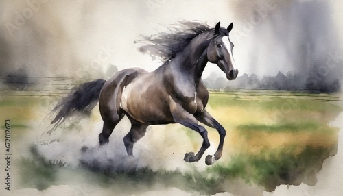 Horse running painting, watercolor style © CreativeStock