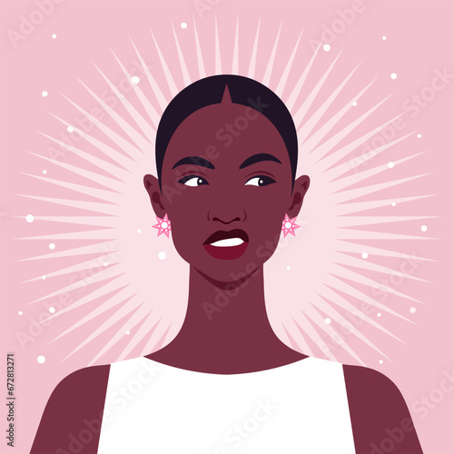 Disgust and discontent. A woman's face in a grimace. An unpleasant smell. Vector flat illustration