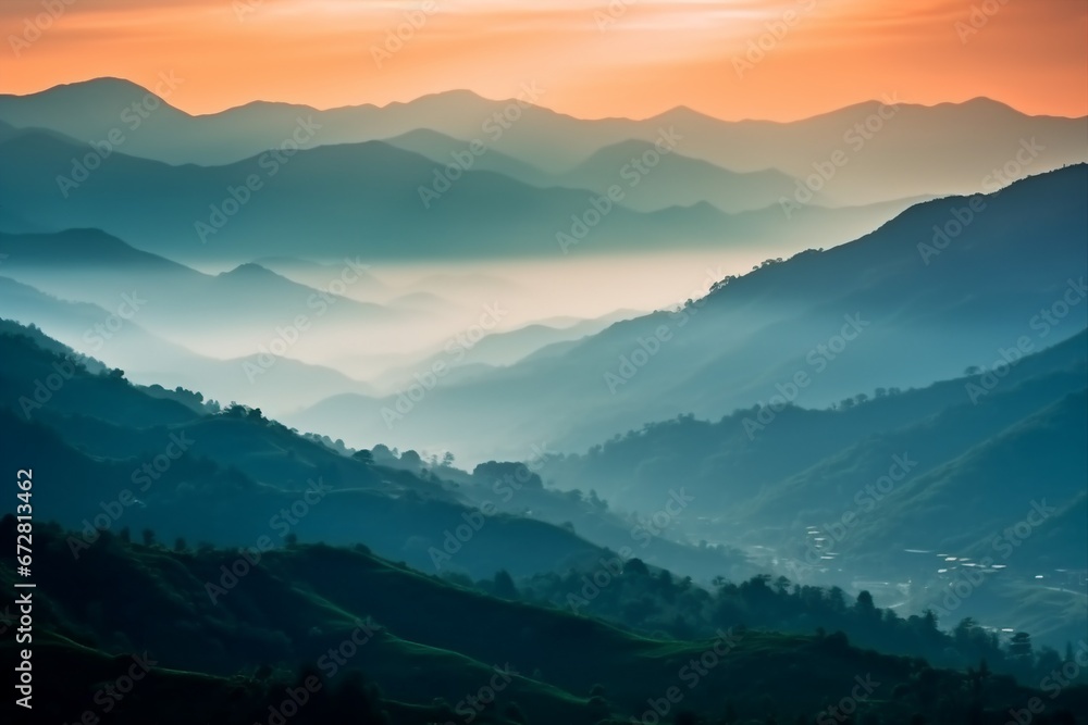 Mountains under mist in the morning Amazing nature scenery form Kerala God's own Country Tourism and travel concept image, Fresh and relax type nature image. generative ai.
