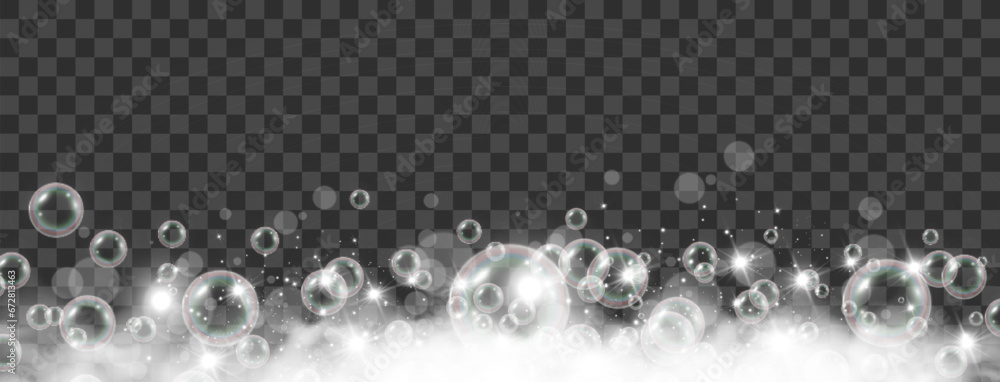 Air bubbles on a transparent background. Soap foam vector illustration.
Air bubbles on a transparent background. Soap foam vector illustration.