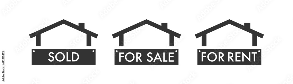 House for sale, sold and for rent icon set. Vector illustration design. - obrazy, fototapety, plakaty 