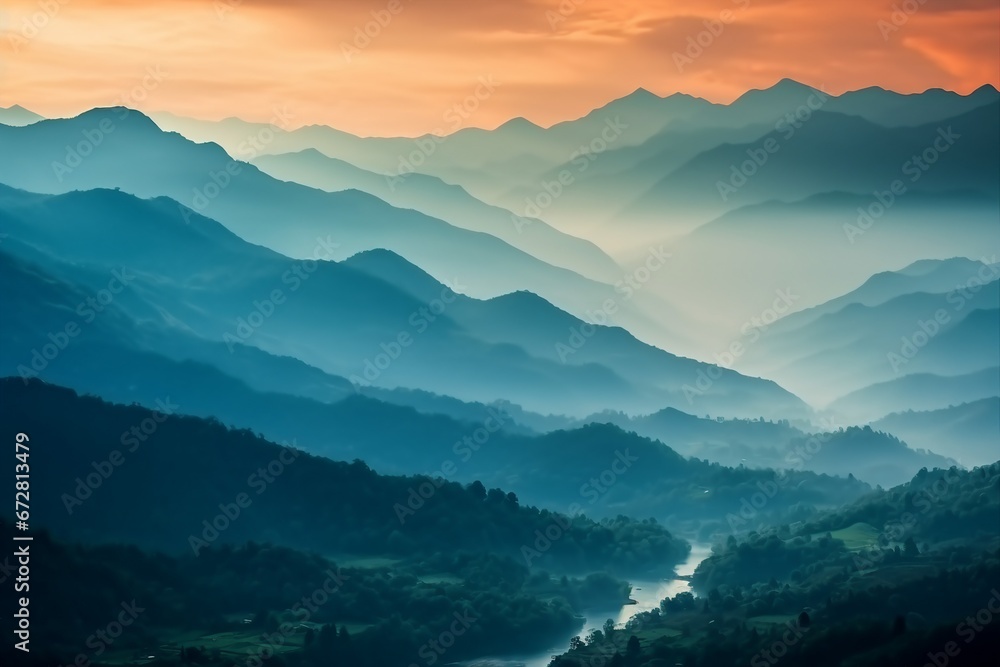 Mountains under mist in the morning Amazing nature scenery form Kerala God's own Country Tourism and travel concept image, Fresh and relax type nature image. generative ai. - obrazy, fototapety, plakaty 