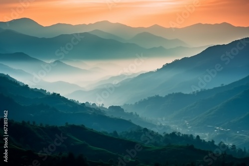 Mountains under mist in the morning Amazing nature scenery form Kerala God s own Country Tourism and travel concept image  Fresh and relax type nature image. generative ai.