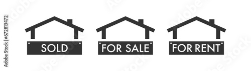 House for sale, sold and for rent icon set. Vector illustration design. photo