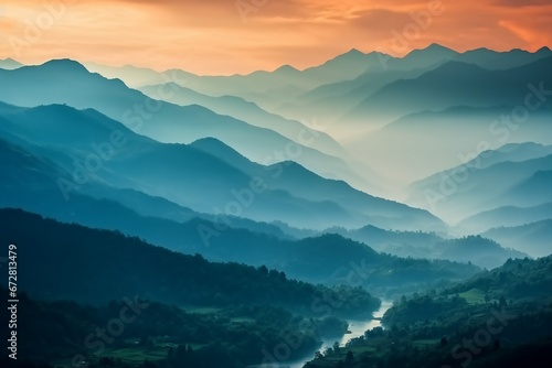 Mountains under mist in the morning Amazing nature scenery form Kerala God's own Country Tourism and travel concept image, Fresh and relax type nature image. generative ai. photo