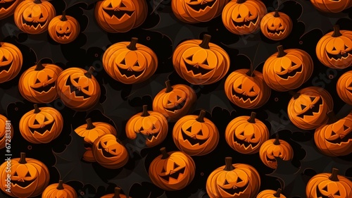 AI generated illustration of an abundance of Halloween pumpkins, illuminated in a bright orange hue photo