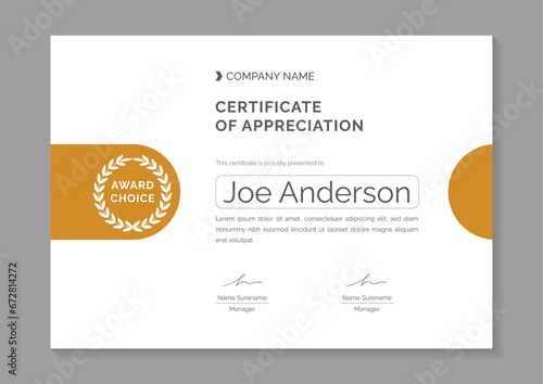 a4 yellow minimalist certificate of appreciation and achievement design template