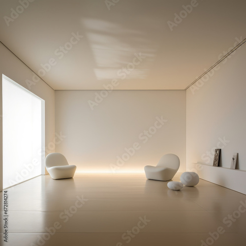 Minimalist modern interior of the room in cream shades, pure space