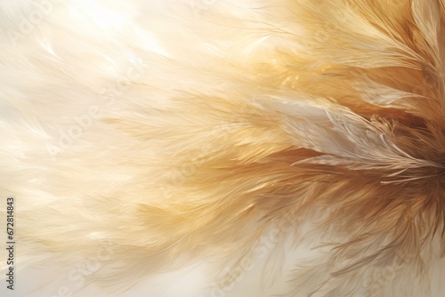 Ethereal golden feathers background  glowing light shines through  light and airy design