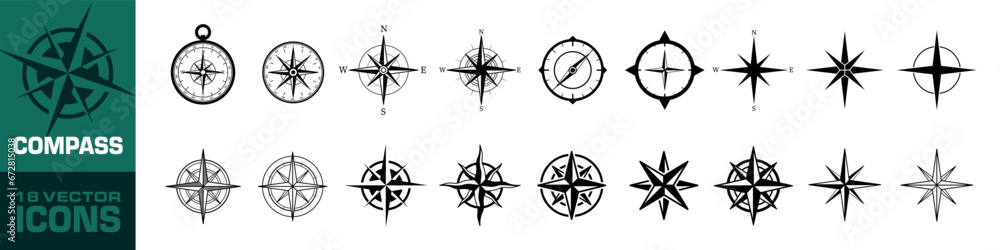 Compass icon. Compass icon set. Navigation symbol. Stock Vector | Adobe ...