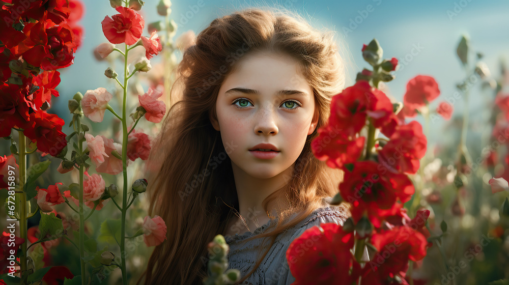 Naklejka premium Portrait of a girl with flowers