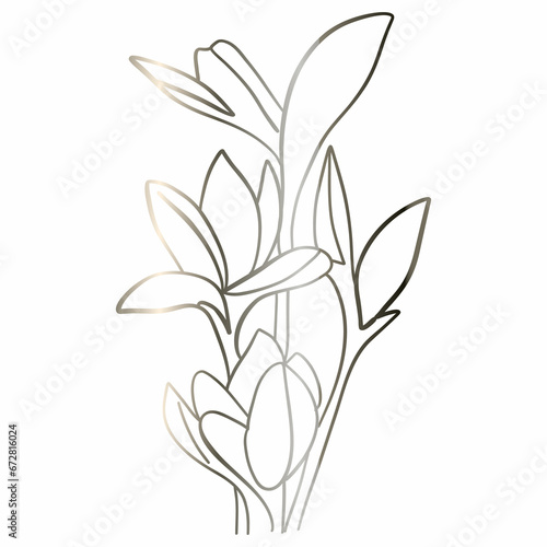 Flowers with leaves drawing gradient decoration design