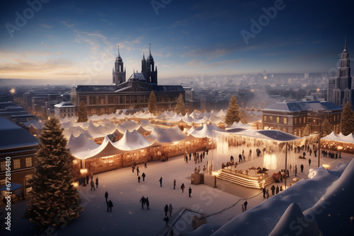 Christmas market festival in city - Generative AI