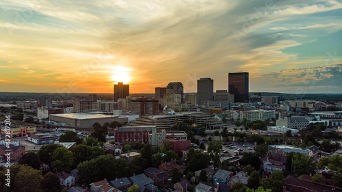 Aerial view of Dayton Ohio skyline at sunset photo