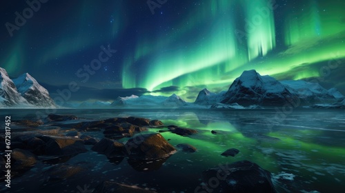 Polar lights illuminating icebergs