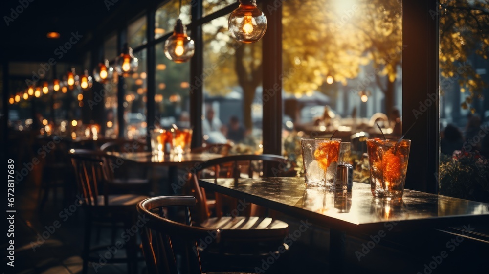 Abstract blurred restaurant vintage style with dimly lit atmosphere