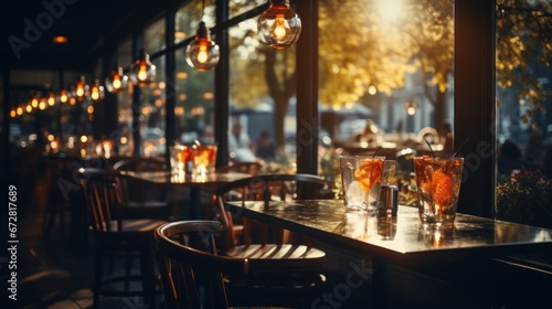 Abstract blurred restaurant vintage style with dimly lit atmosphere