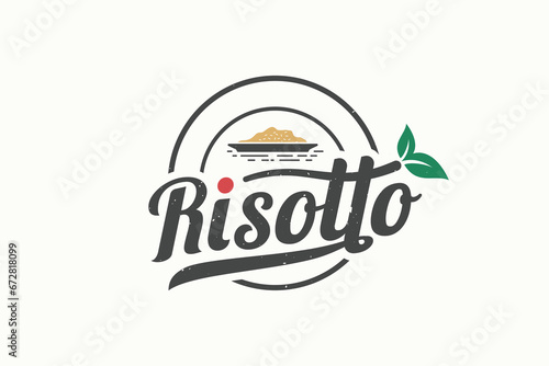 risotto logo with a combination of risotto, leaves and beautiful lettering, for Italian food businesses, restaurants, cafes, etc.