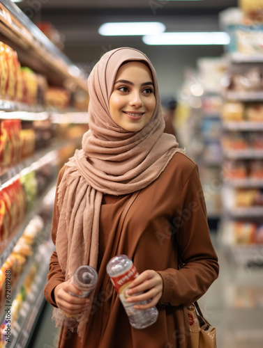 A young Muslim woman shopping in a supermarket © JQM