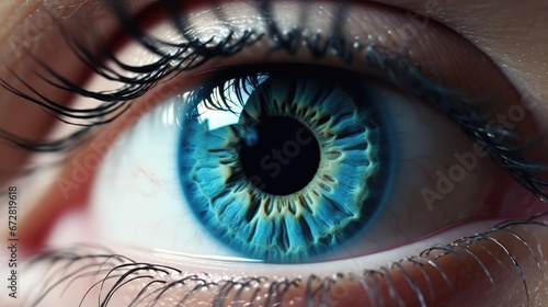 macro, close up of beautiful woman eye iris with natural make-up