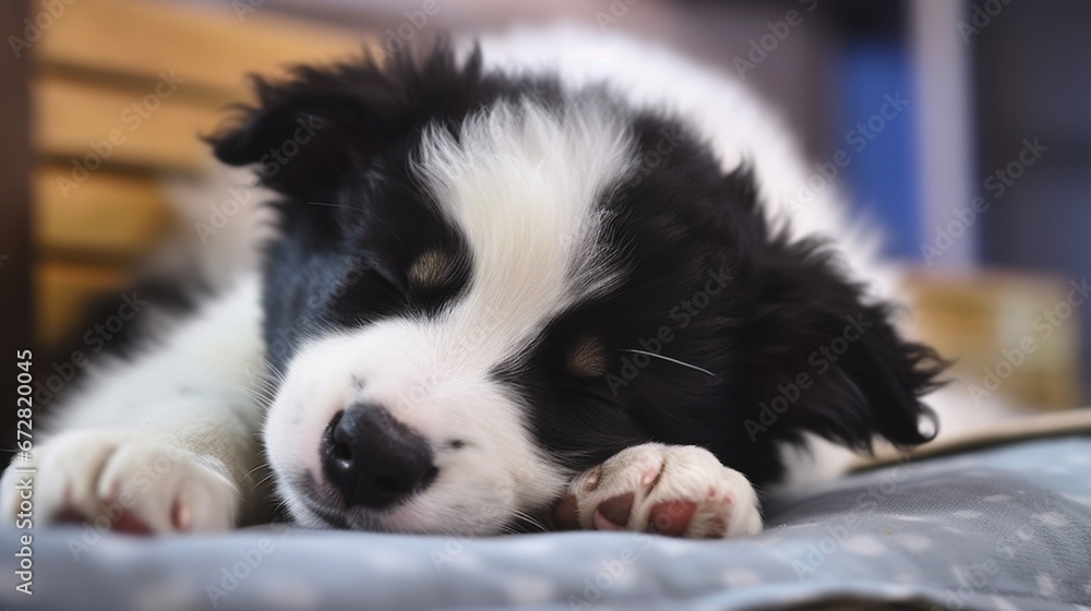 A sleeping mixed-breed puppy