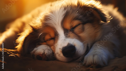 A sleeping mixed-breed puppy