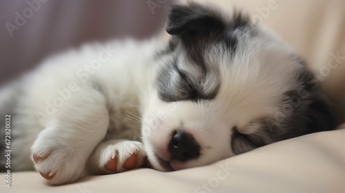 A sleeping mixed-breed puppy