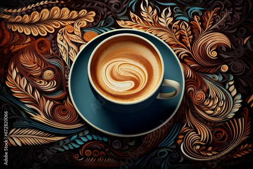 Coffee illustration with intricate patterns. generative AI