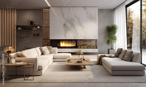 Modern luxurious minimalist style living room, interior design, template, example photo