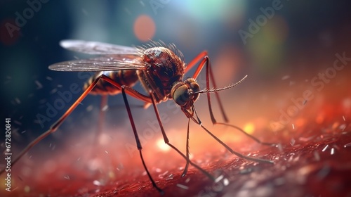macro shot of a common mosquito on human skin west.Generative AI