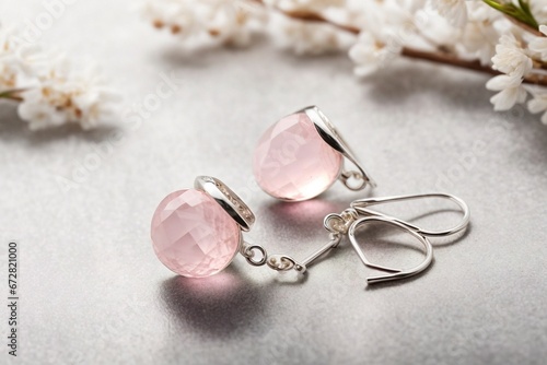 Rose Quartz Siler Earrings. Generative AI