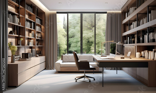Modern minimalist Luxurious study room design, interior design, template
