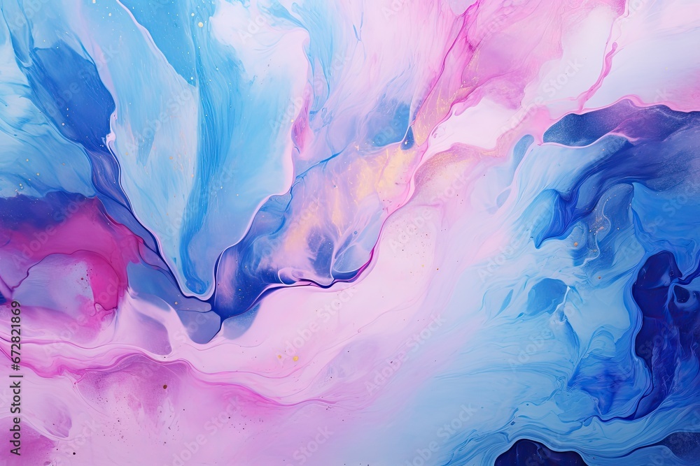 Abstract background of acrylic paint in blue, pink and purple colors, Marble ink paint abstract. Close Up image, AI Generated