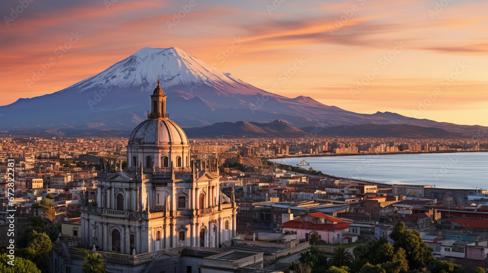 Obraz premium Scenic Aerial Perspective: Saint Agatha's Cathedral in Catania Captured from Above