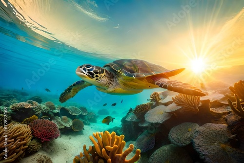green sea turtle swimming