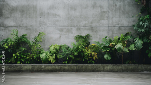 Betonwand mit grünen Pflanzen Architektur Design