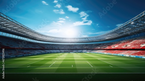 Football Stadium 3d rendering magnificent soccer stadium with crowded field arena. © Thanaphon