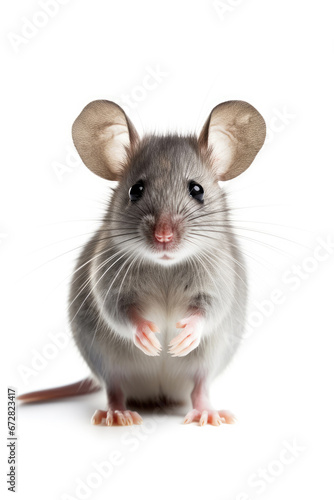 Gray cute funny mouse on white background © Veniamin Kraskov