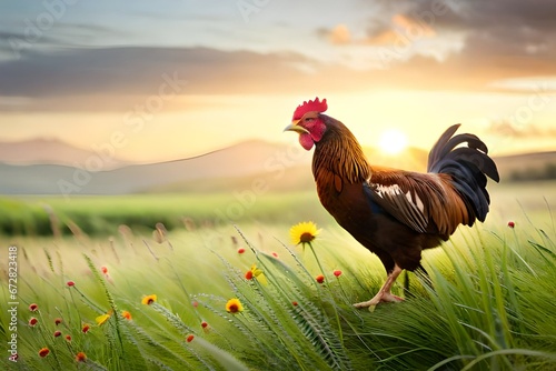 rooster on the grass