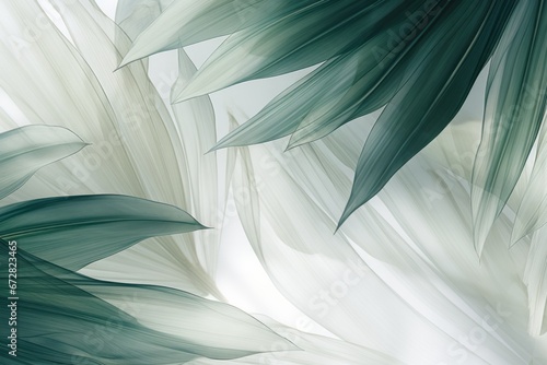Fresh, delicate, ethereal tropical leaves background with a mist effect, translucent rainforest greenery design © kasha_malasha