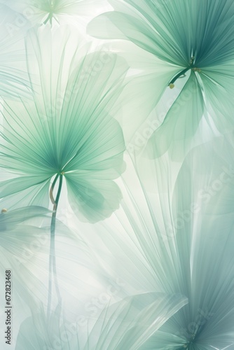 Fresh  delicate  ethereal tropical leaves background with a mist effect  translucent rainforest greenery design