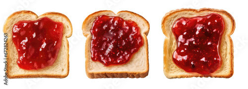 set of top view of toasted bread with jam