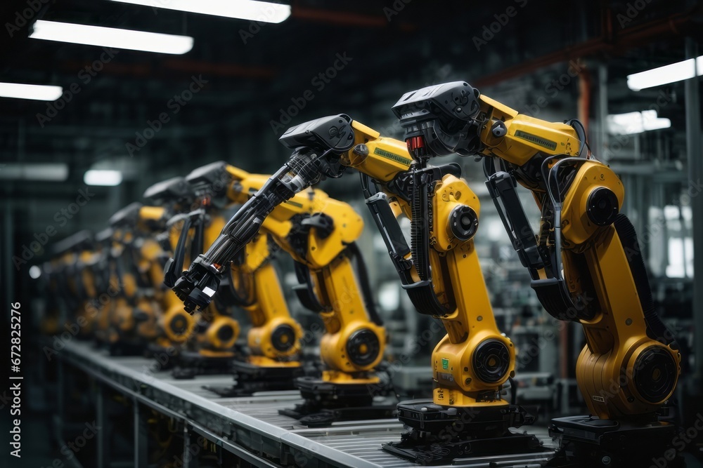 Industrial robots arm a production line Industrial robots arm a production line