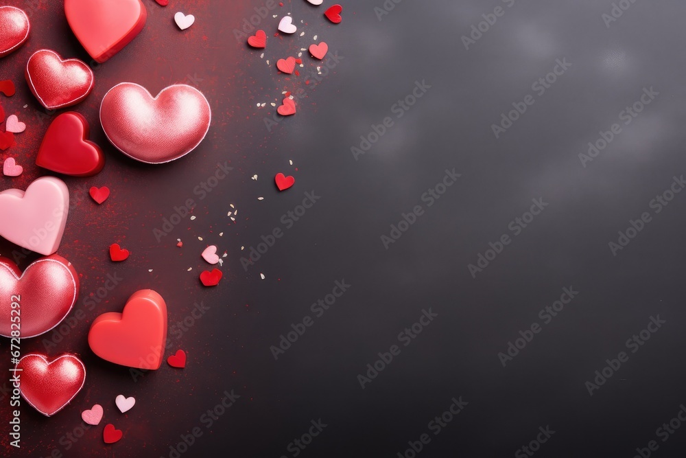 Fête de la Saint-Valentin, fond noir avec des cœurs rouge et rose