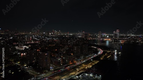 Night aerial drone video Lower East Side New York traffic lights FDR Drive 2023 photo