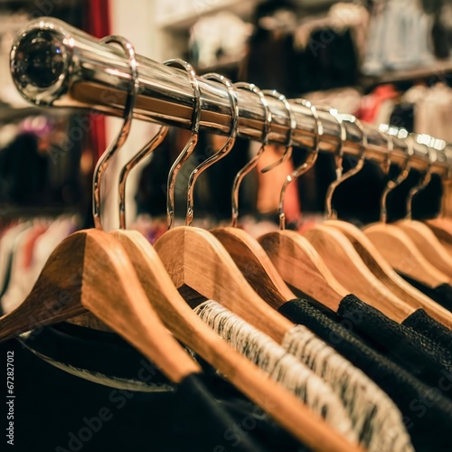 Hangers in the clothes store. Shallow dof