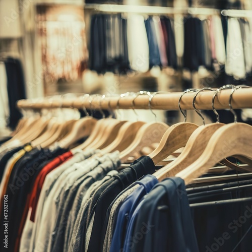 Hangers in the clothes store. Shallow dof