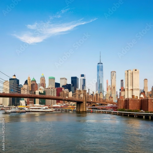 New York City skyline. Manhattan Skyscrapers panorama view from Brooklyn © Moldovan