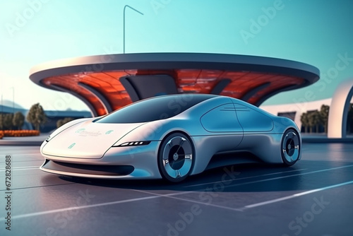 An innovative vision of an ec friendly electric car that represents the future of transportation. Ai generated © dragomirescu