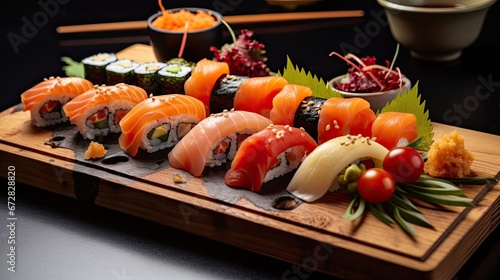 Sushi rolls, sushi set. Appetizing presentation of rolls